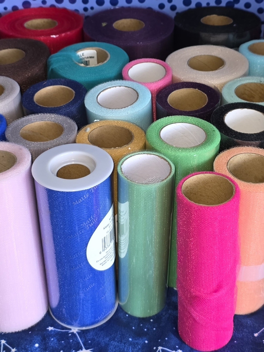 Assorted Party Tulle Roll - Pink, Blue, Green, Gold, Black